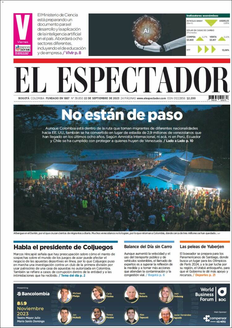 Portada de El Espectador (Colombia)