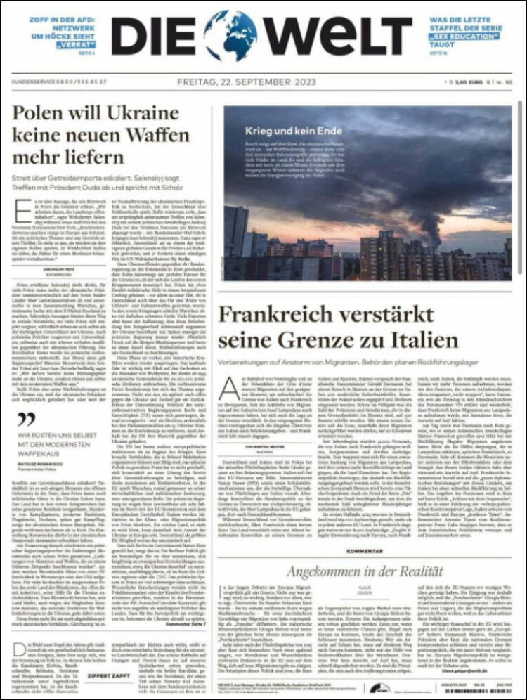 Portada de Die Welt (Germany)