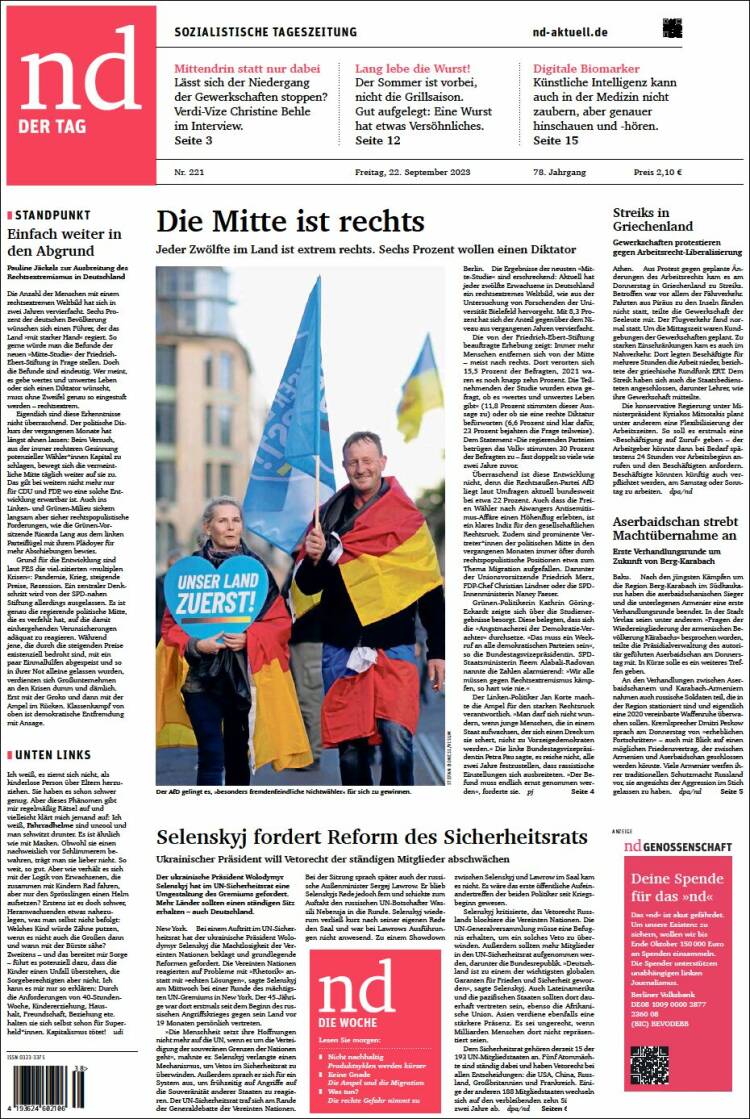 Portada de Neues Deutschland (Germany)