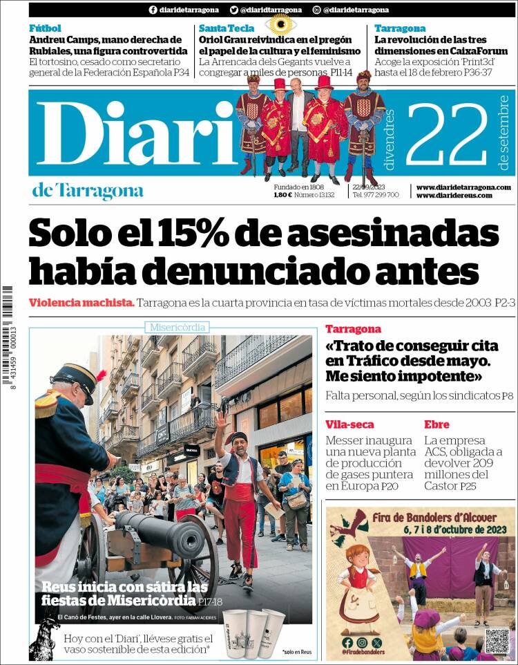 Portada de Diari de Tarragona (España)