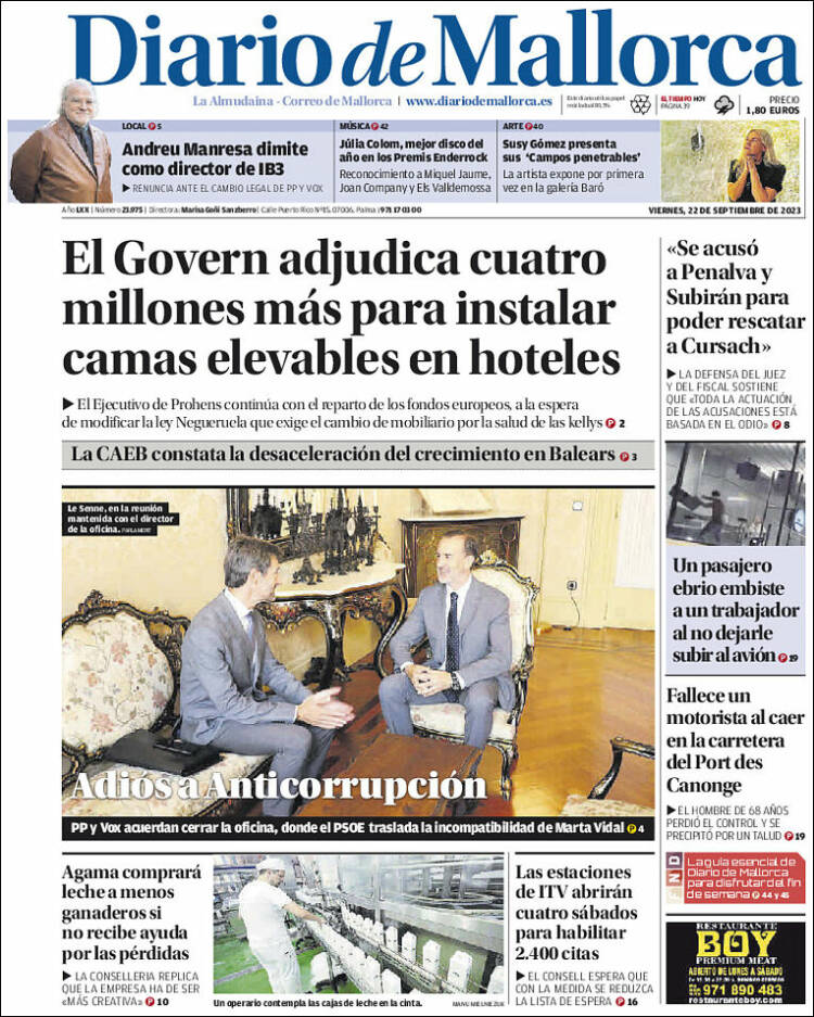 Portada de Diario de Mallorca (España)