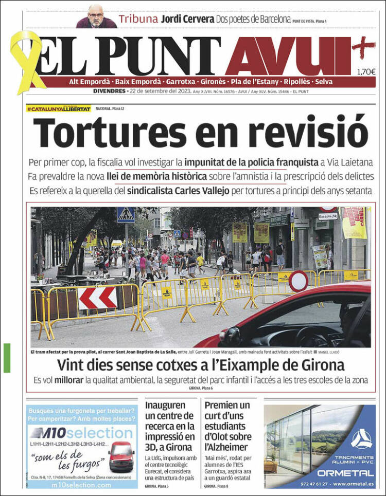 Portada de El Punt Avui - Girona (Spain)