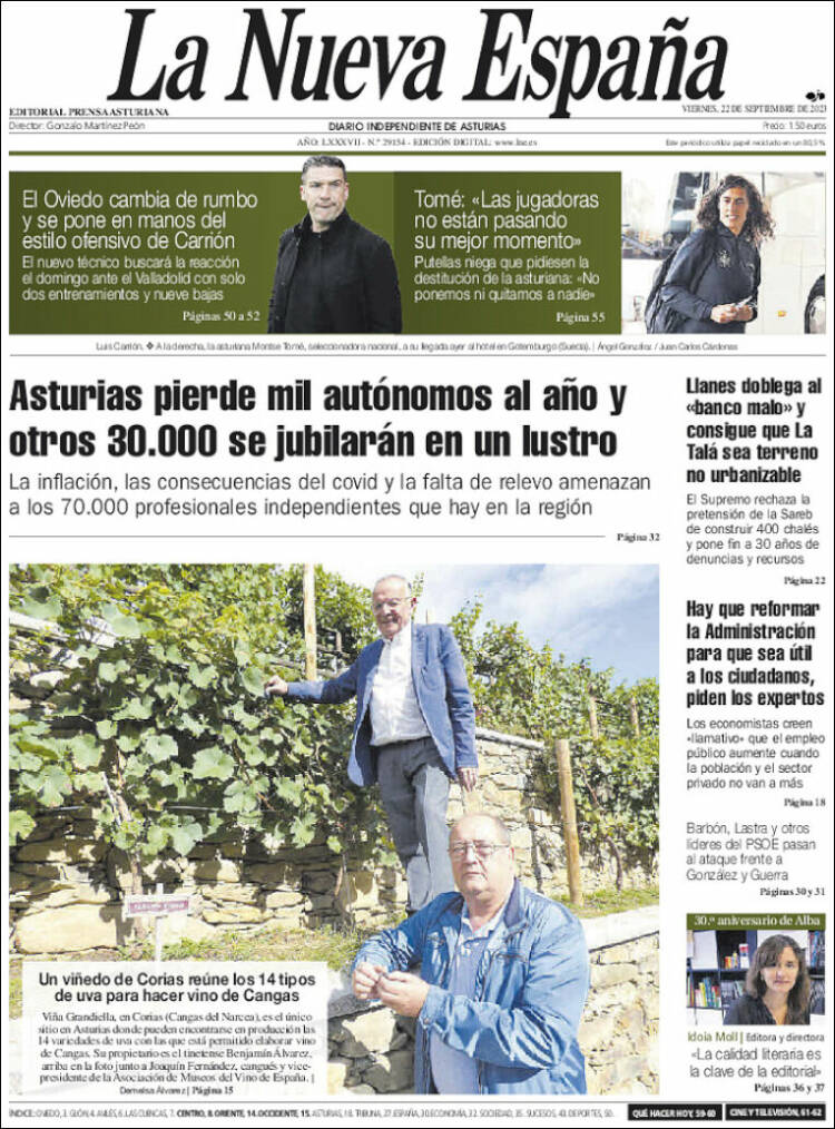 Portada de La Nueva España (España)