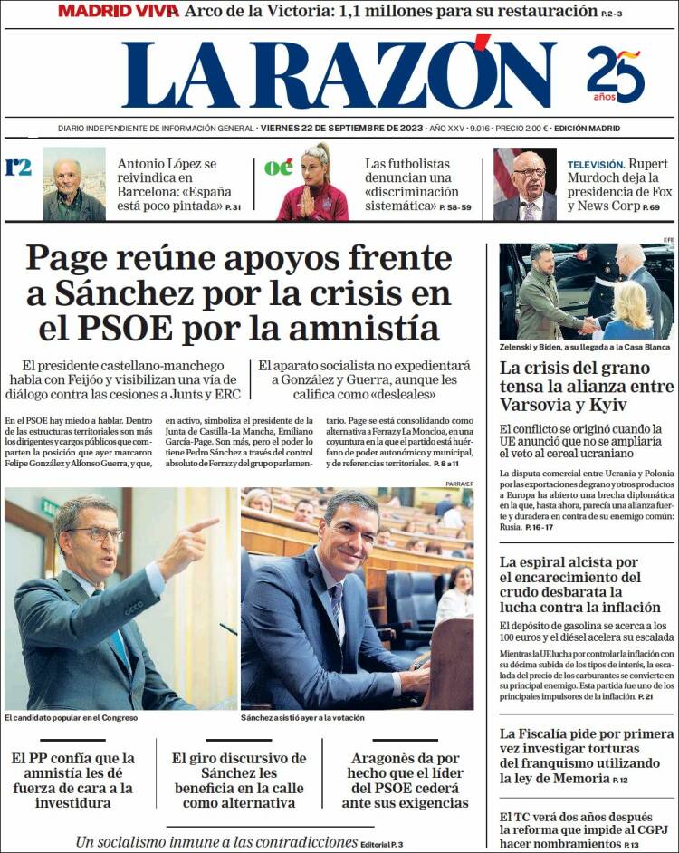 Portada de La Razón (España)