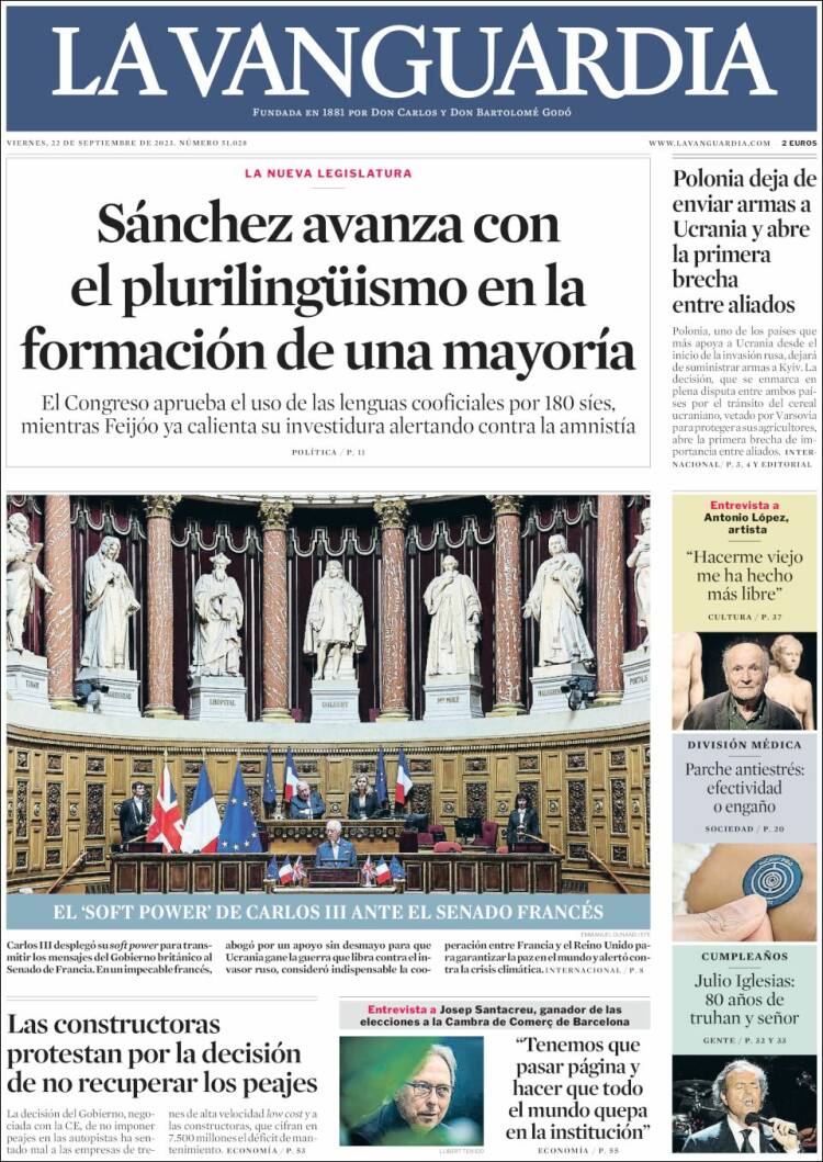 Portada de La Vanguardia (España)