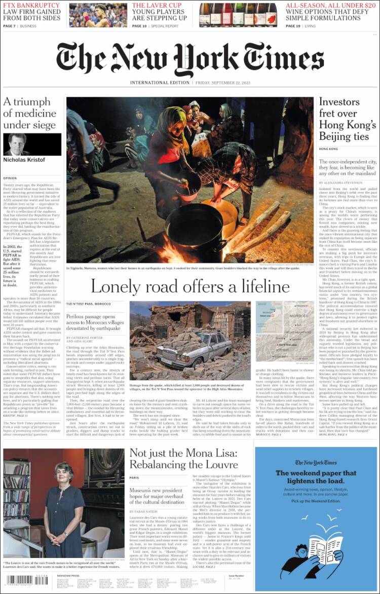 Portada de International New York Times (Europe)