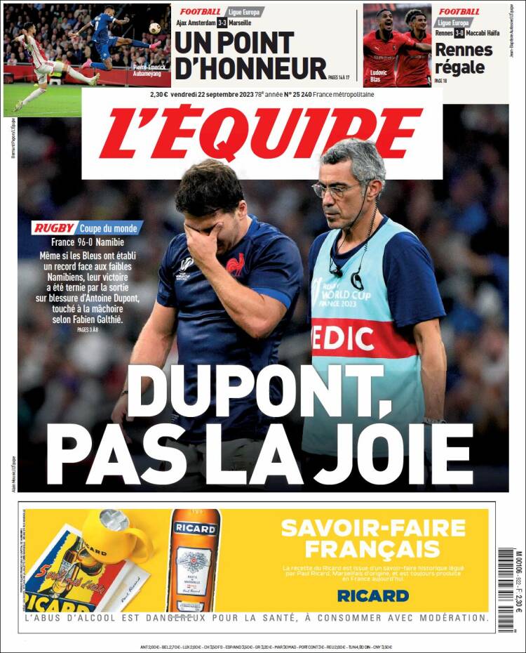 Portada de L'Equipe (Francia)