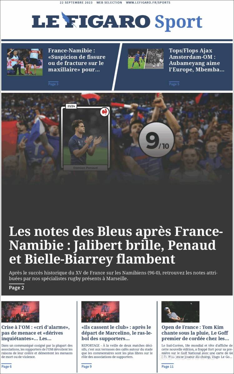 Portada de Le Figaro Sport (Francia)