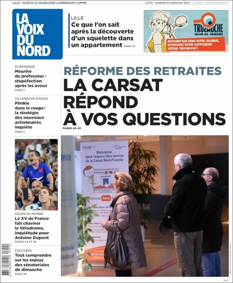 Portada de La Voix du Nord (Francia)