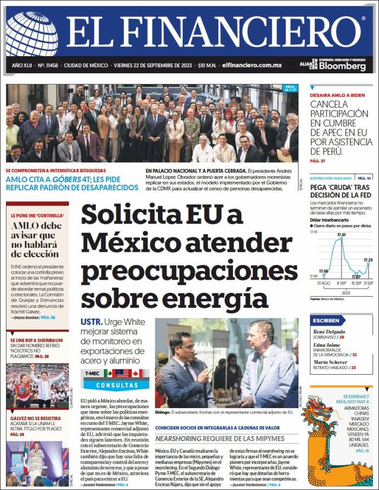 Portada de El Financiero (Mexico)