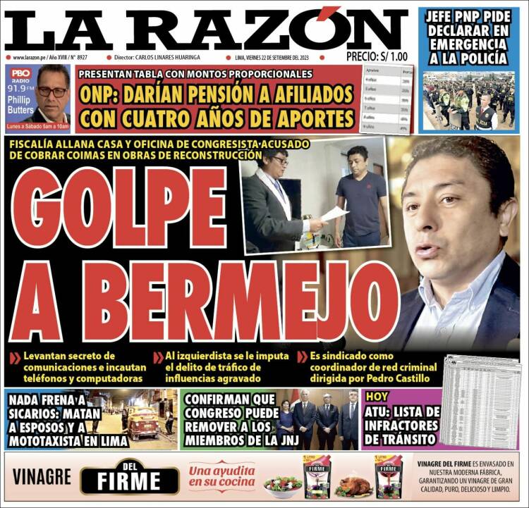 Portada de La Razón (Peru)