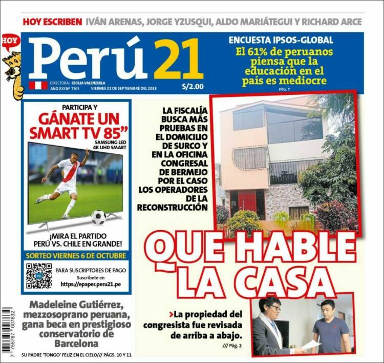 Portada de Perú 21 (Peru)