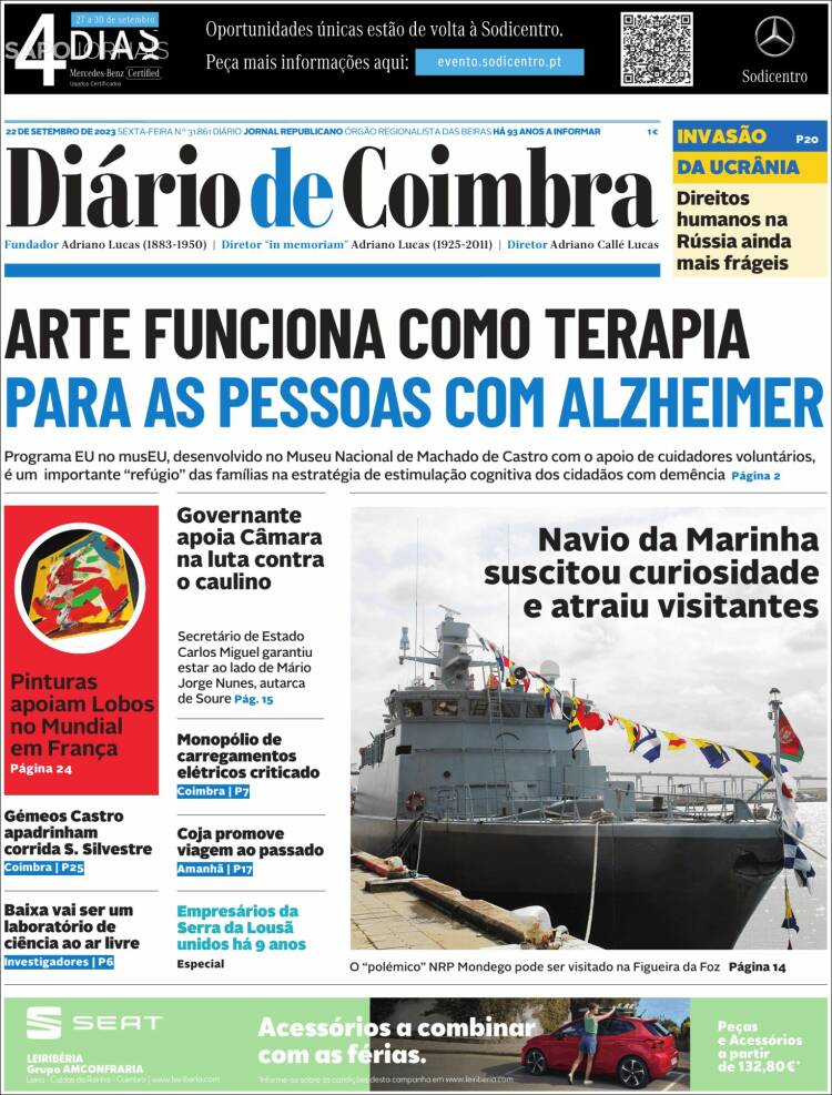 Portada de Diário de Coimbra (Portugal)