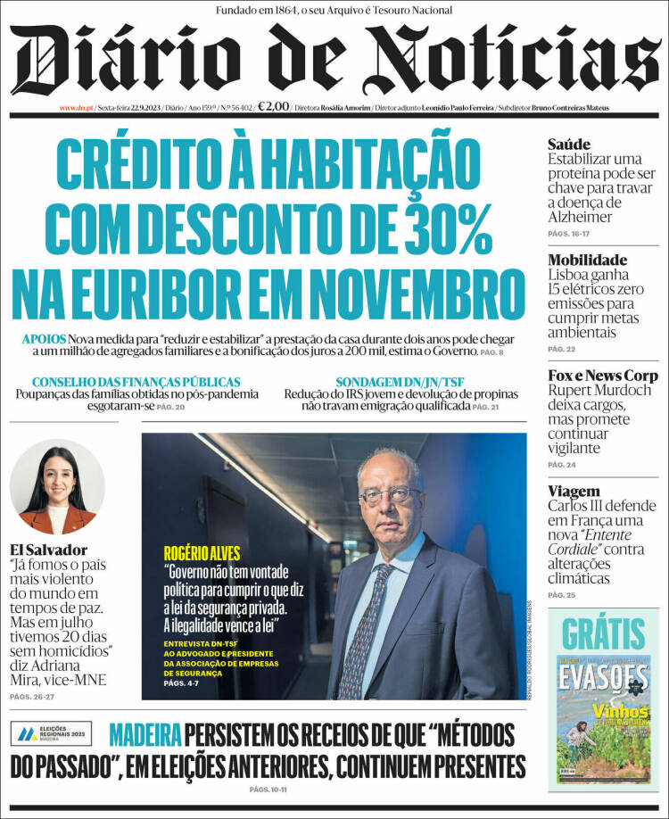 Portada de Diário de Noticias (Portugal)