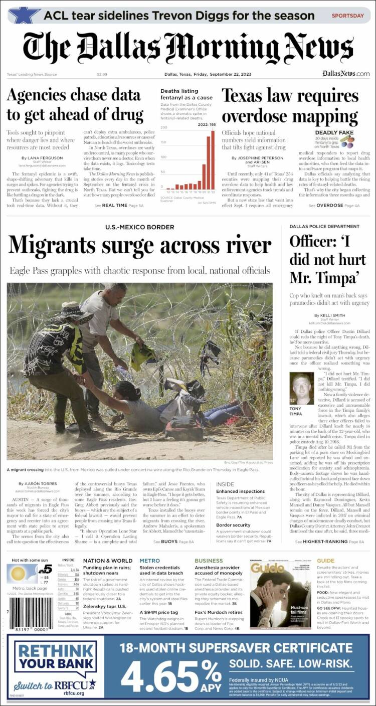 Portada de Dallas Morning News (USA)