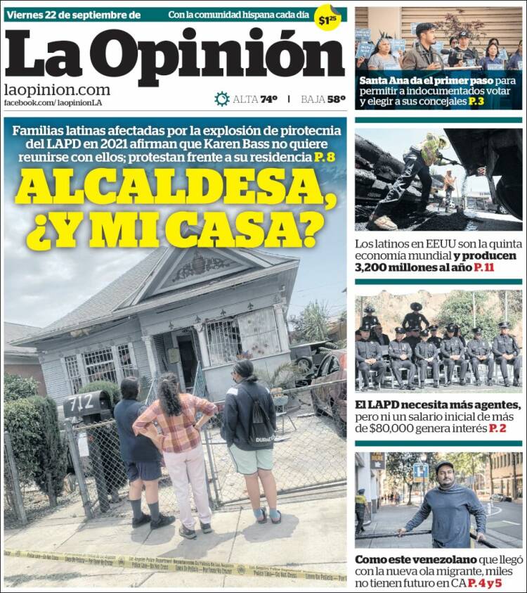 Portada de La Opinión (USA)