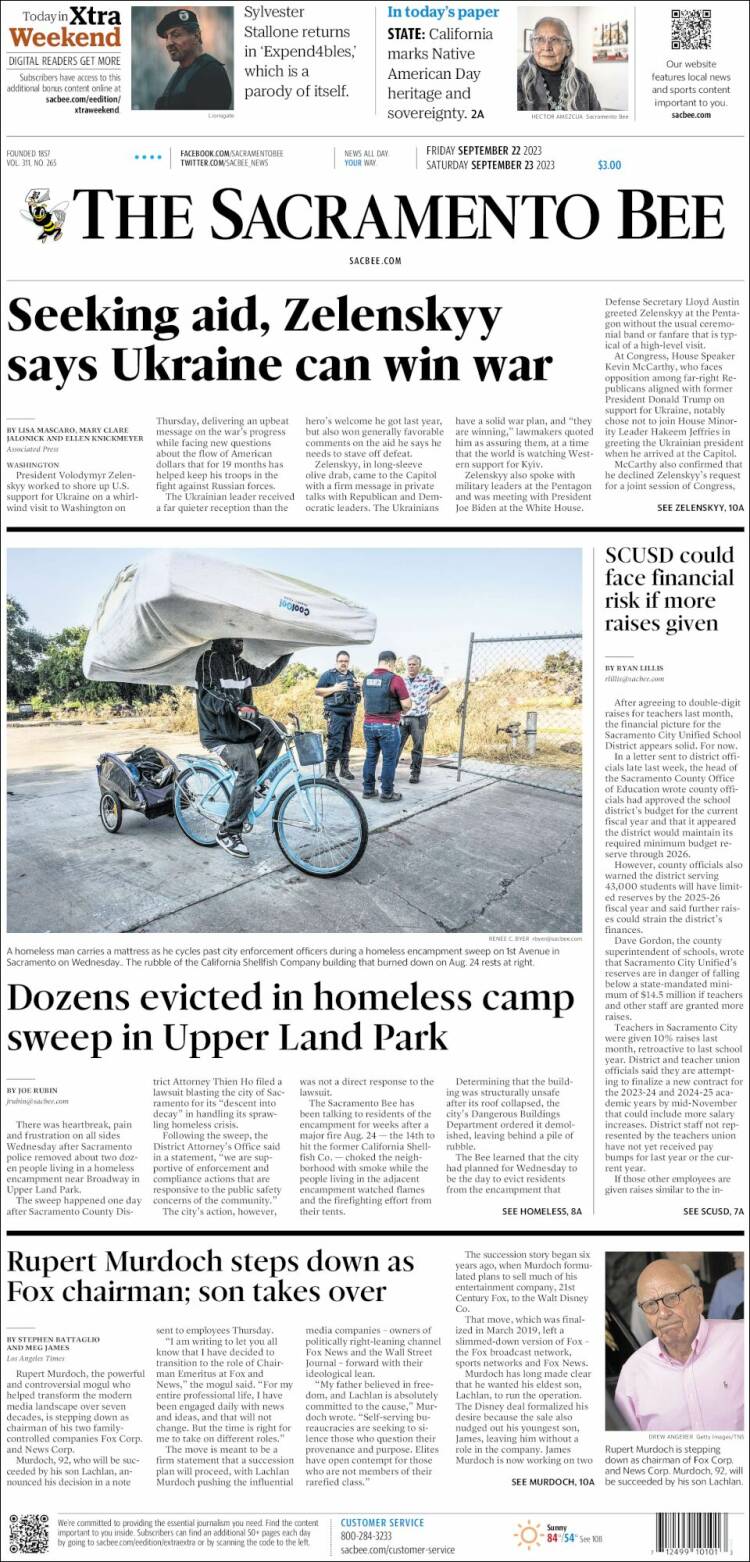 Portada de The Sacramento Bee (USA)