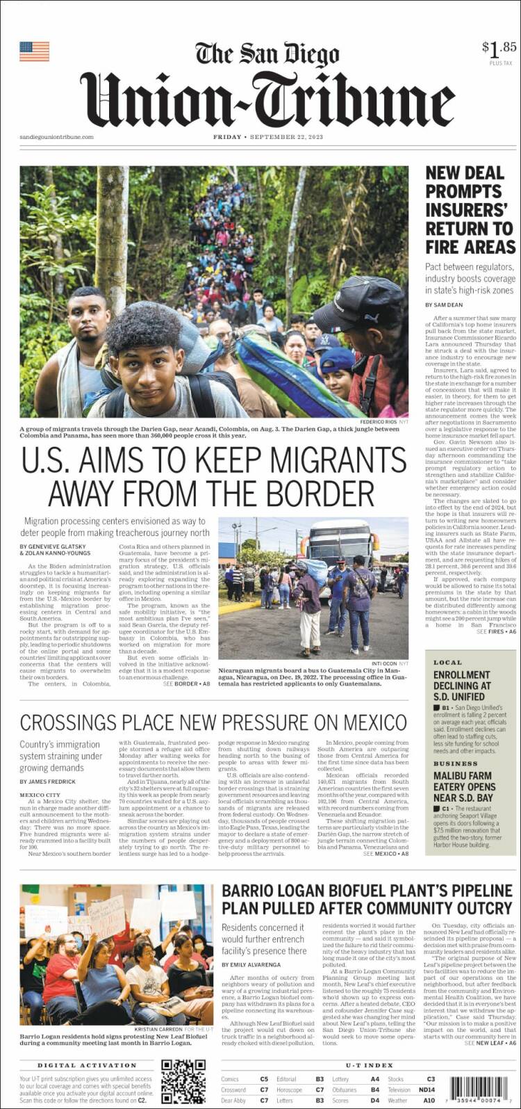 Portada de The San Diego Union-Tribune (USA)