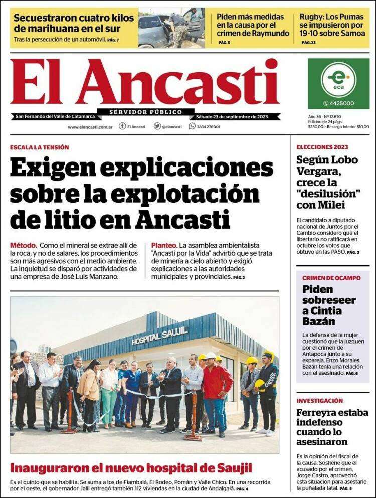 Portada de El Ancasti (Argentina)