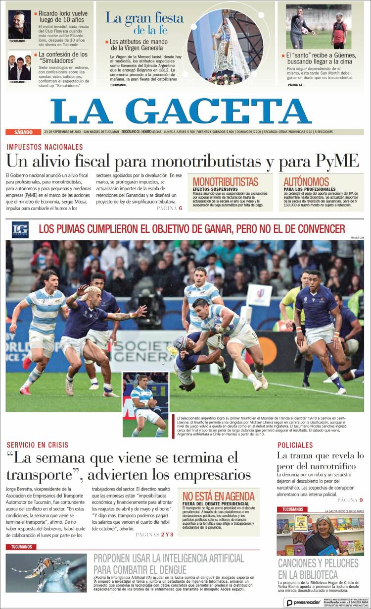 Portada de La Gaceta (Argentina)