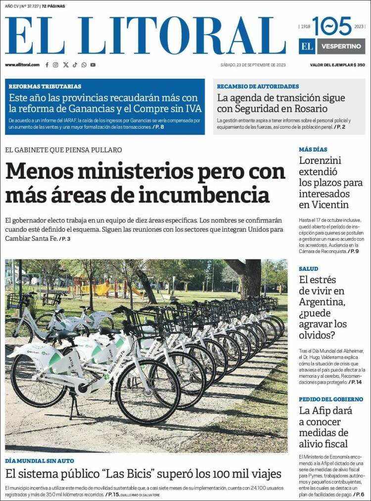 Portada de Diario El Litoral (Argentina)