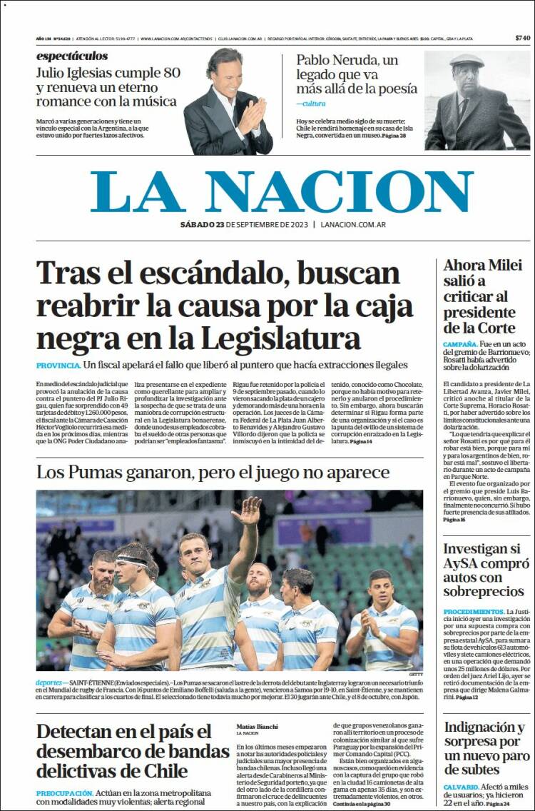 Portada de La Nación (Argentina)