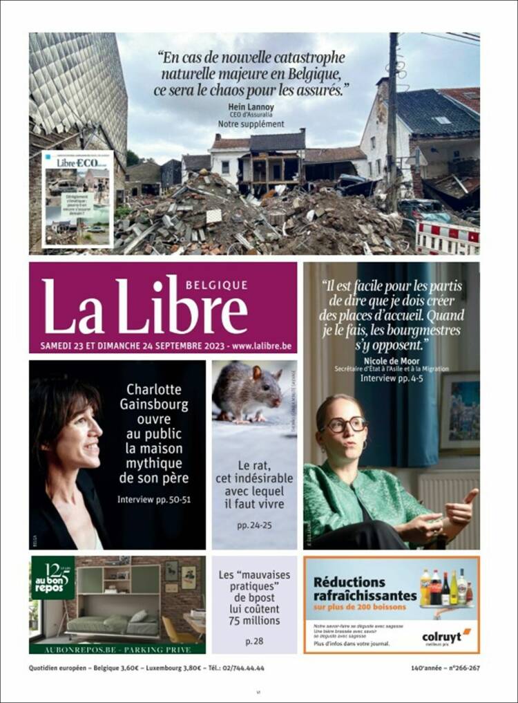 Portada de La Libre.be (Bélgica)