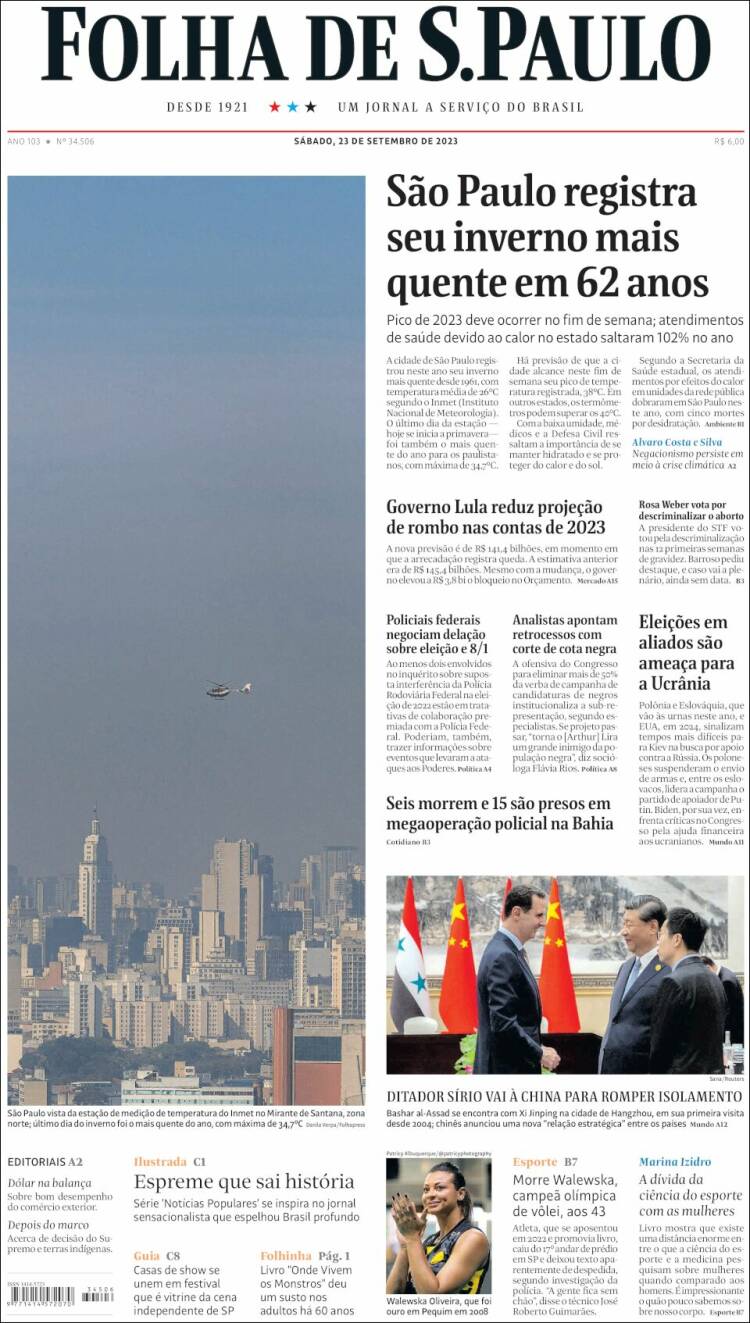 Portada de Folha de São Paulo (Brasil)