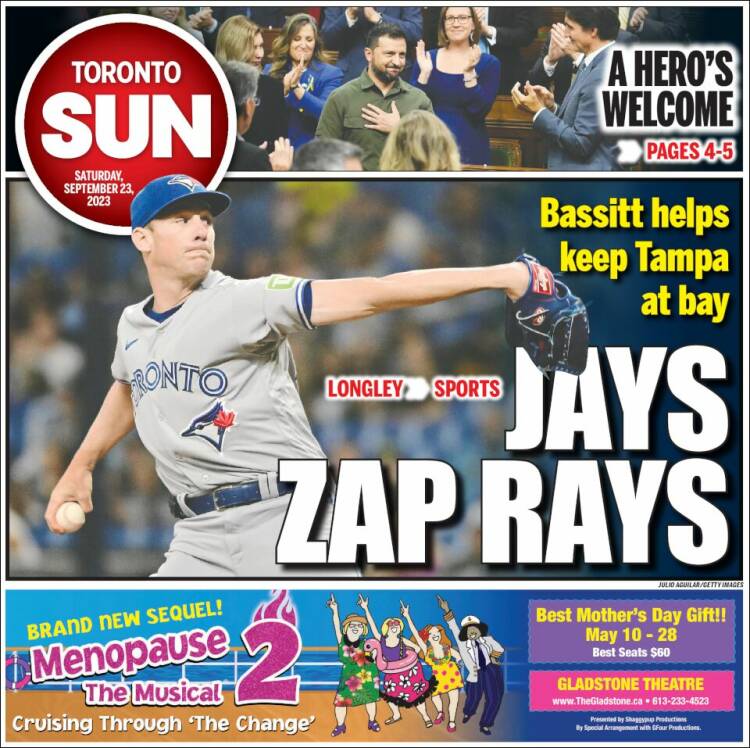 Portada de The Toronto Sun (Canadá)