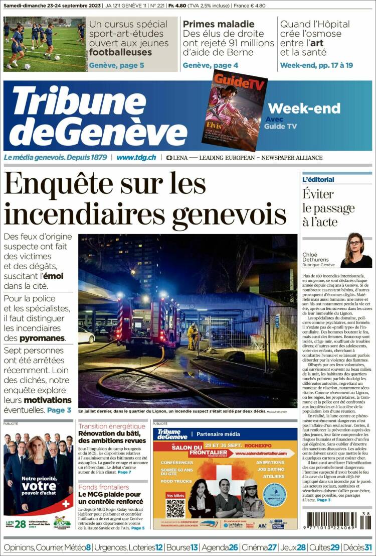 Portada de La Tribune de Genève (Switzerland)