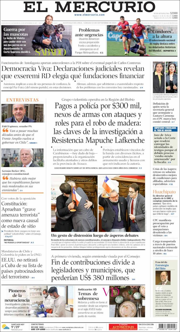 Portada de El Mercurio (Chile)