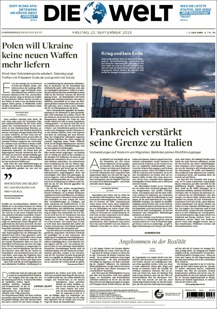 Portada de Die Welt (Alemania)