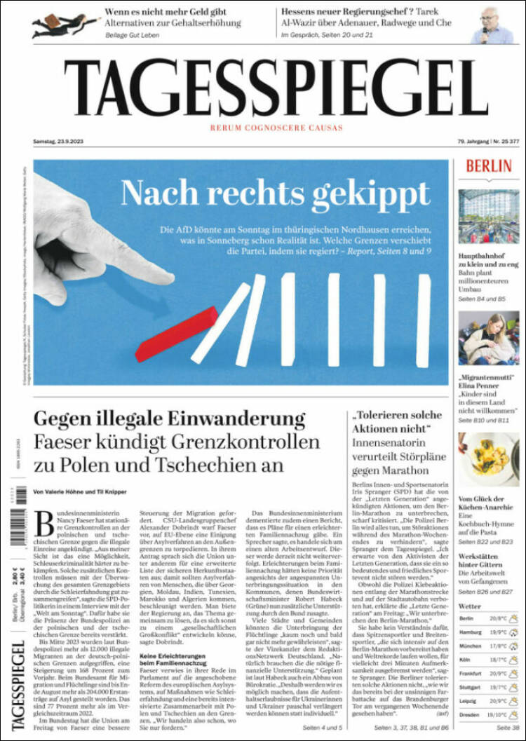 Portada de Der Tagesspiegel (Alemania)