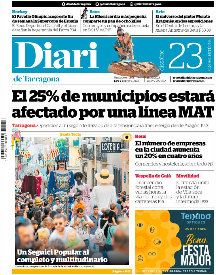 Portada de Diari de Tarragona (España)