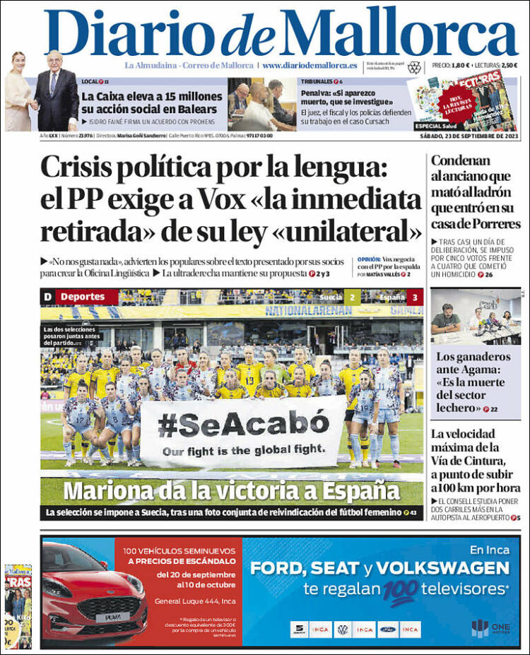 Portada de Diario de Mallorca (España)