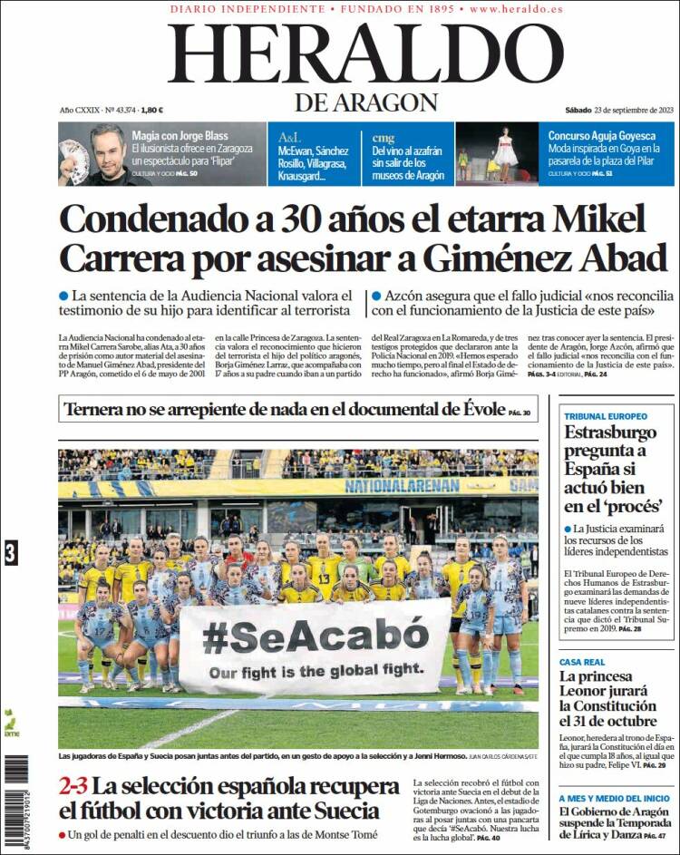 Portada de Heraldo de Aragón (España)