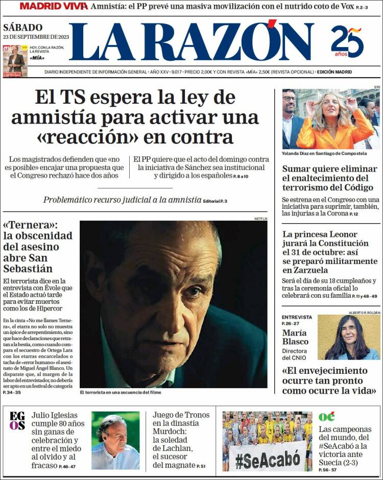 Portada de La Razón (España)