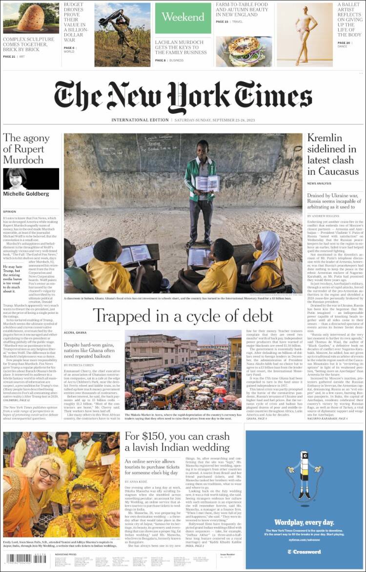 Portada de International New York Times (Europe)