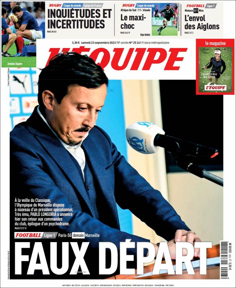 Portada de L'Equipe (Francia)