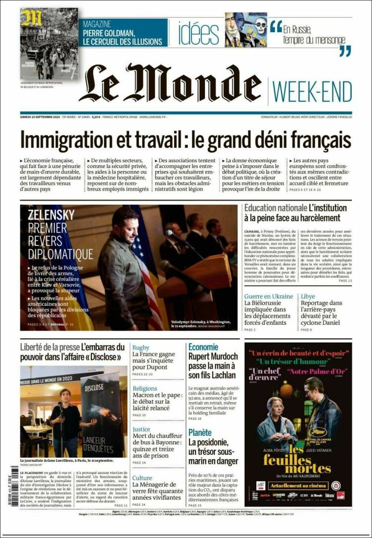 Portada de Le Monde (Francia)