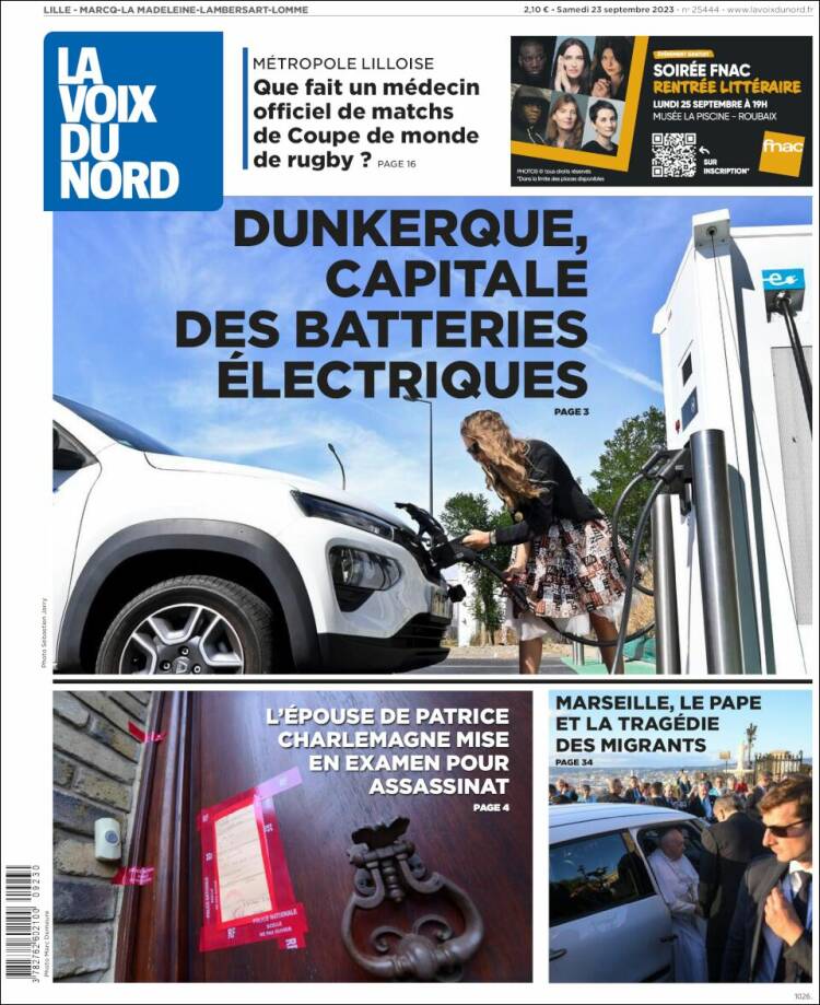 Portada de La Voix du Nord (Francia)