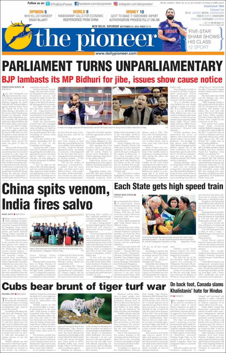 Portada de The Pioneer (India)