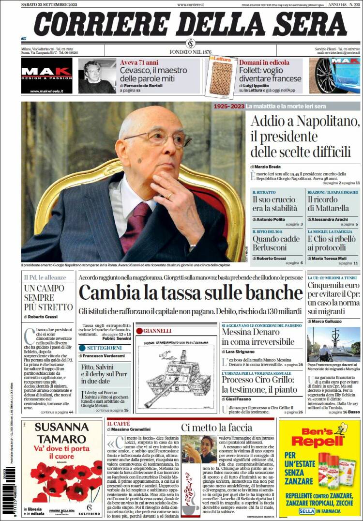 Portada de Corriere della Sera (Italy)