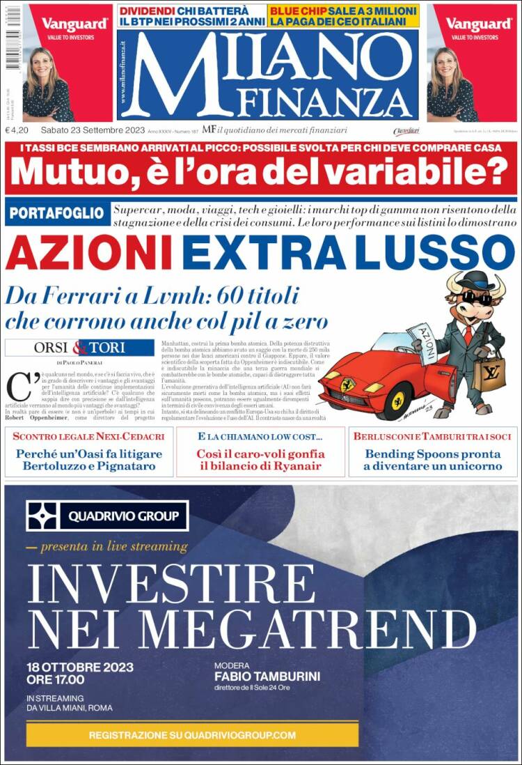 Portada de Milano Finanza (Italie)