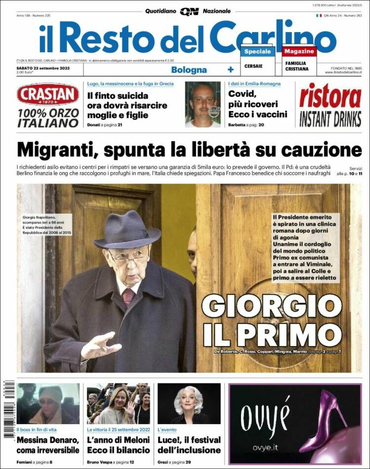 Portada de Il Resto del Carlino (Italy)