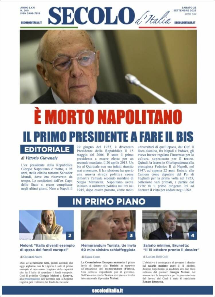 Portada de Secolo d'Italia (Italy)
