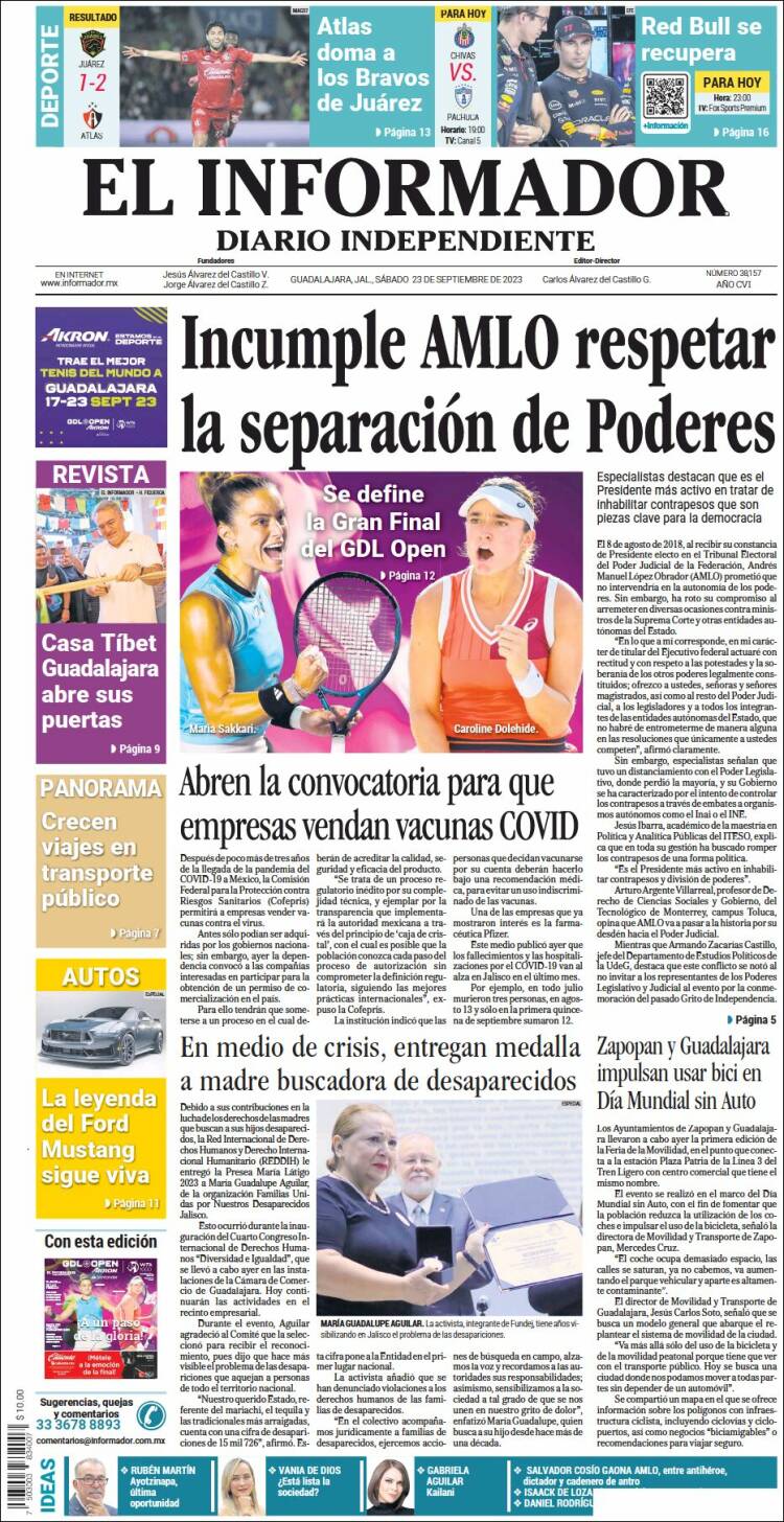 Portada de El Informador (México)