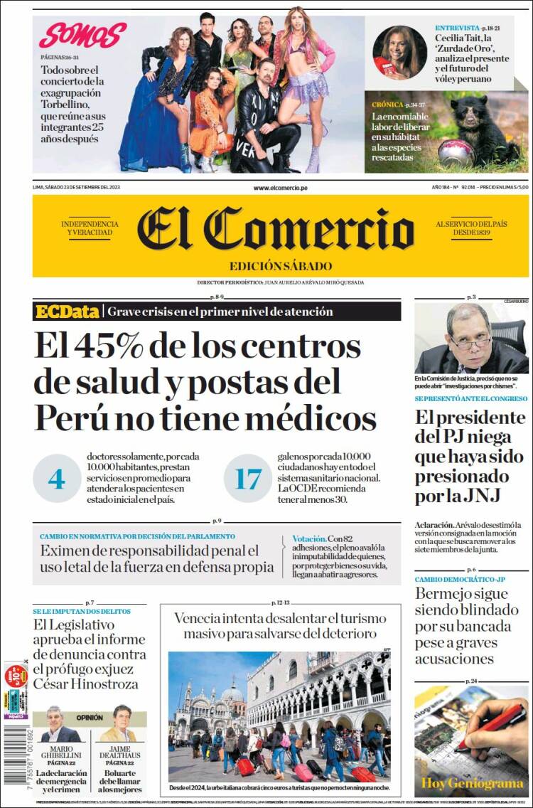 Portada de El Comercio (Perú)