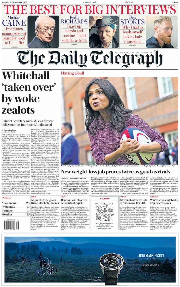 Portada de Daily Telegraph (Reino Unido)