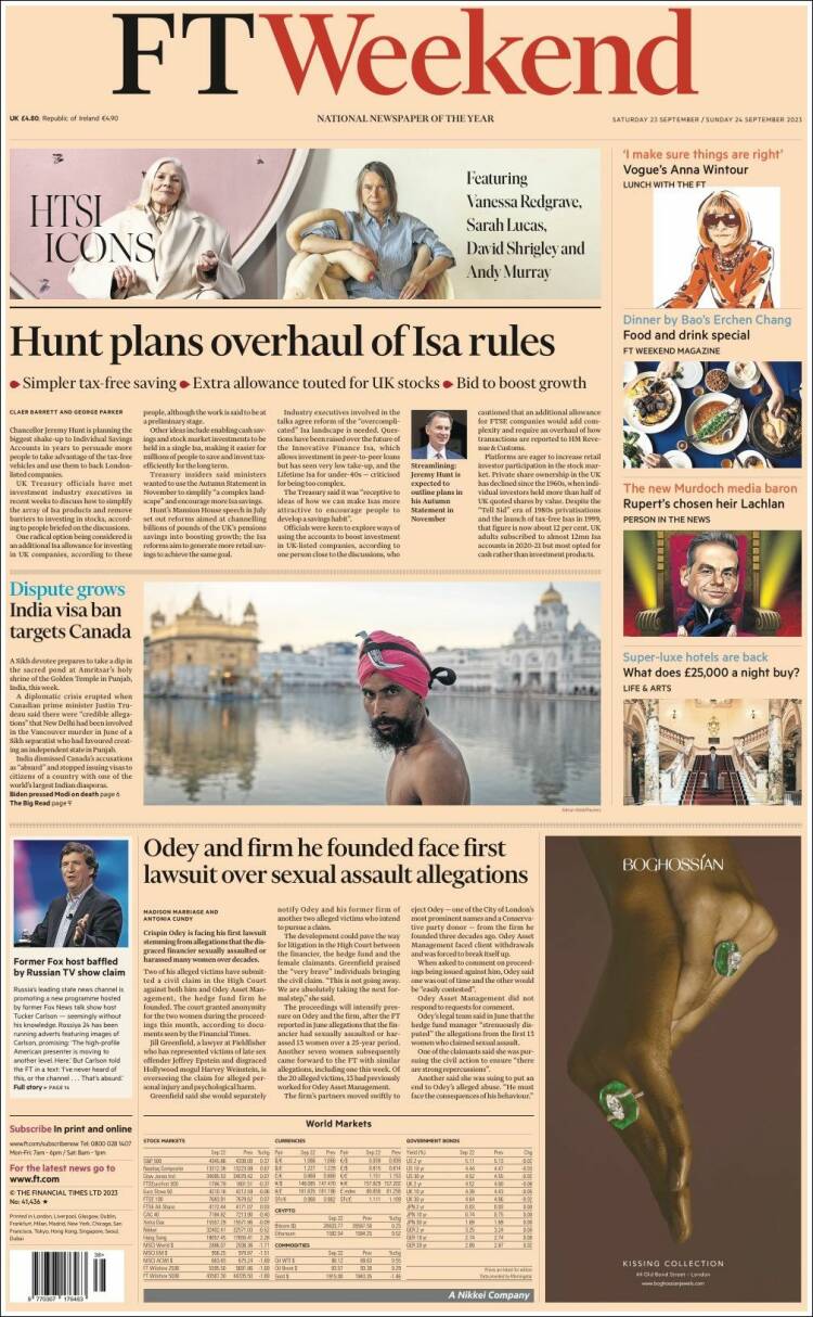 Portada de Financial Times (Reino Unido)